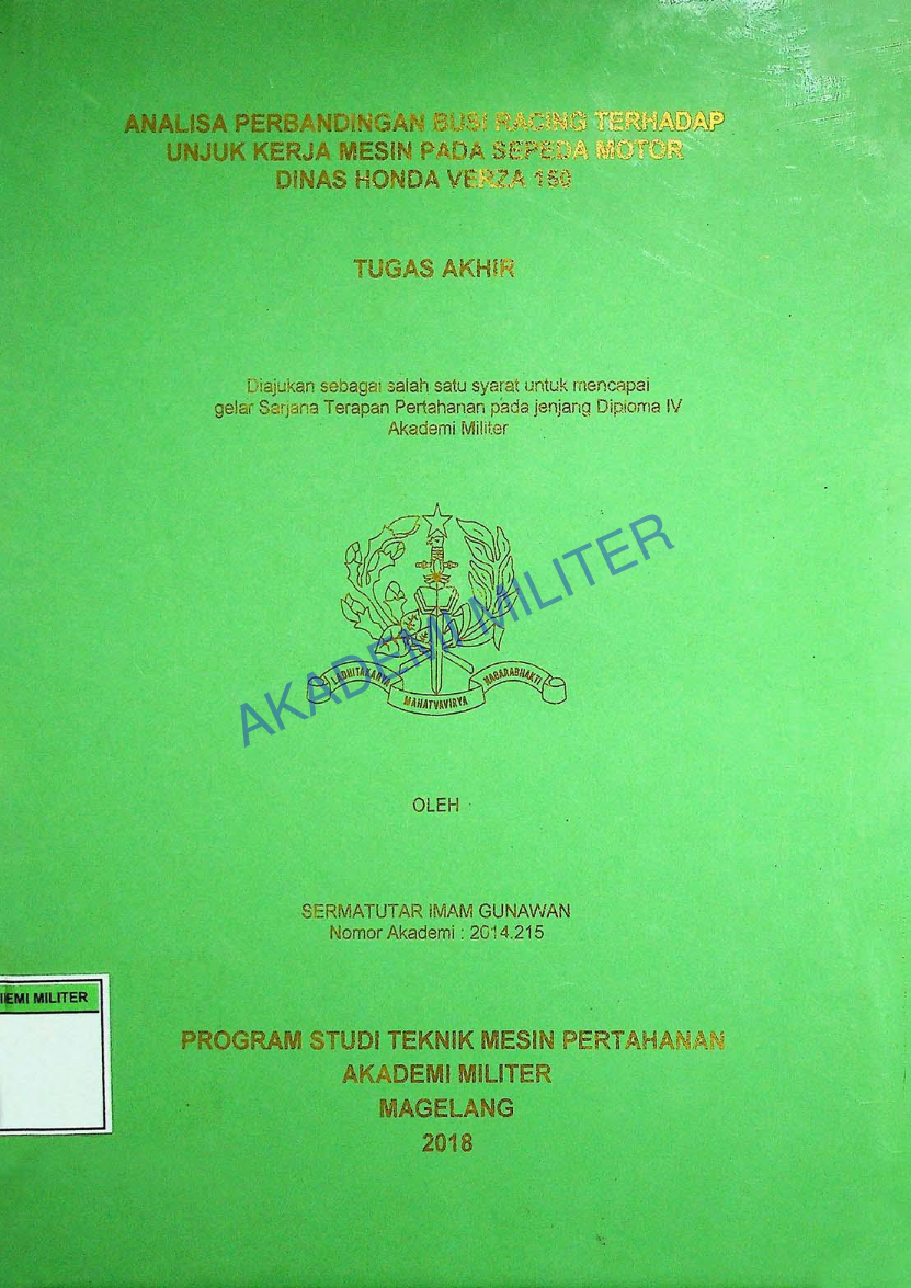 ANALISA PERBANDINGAN BUSI RACING TERHADAP UNJUK KERJA PADA SEPEDA MOTOR DINAS HONDA VERZA 150